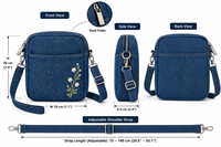 Sac bandoulière en jean coréen pour femme avec broderie florale, fermeture éclair, style classique, petite capacité, usage quotidien