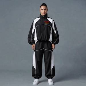 Conjunto Deportivo Personalizado de Chaqueta y Pantalones Cortavientos de Nailon con Cierre, Traje Deportivo de Dos Piezas de Poliéster para Hombre y Mujer - Product Image 1