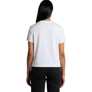 T-shirt en jersey de coton pour femme, col rond, manches courtes, coupe classique, imprimé discret sur la poitrine, dos uni, décontracté, vente en gros, personnalisable, OEM - Product Image 2