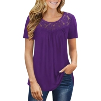 Camiseta Casual de Manga Corta para Mujer, Talla Grande, Transpirable, Cuello Redondo, con Volantes, Ecológica, de Secado Rápido, Antiarrugas y Cómoda