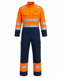 Orange Navy Blue High Visibility <b>Waterproof</b> Anti-Bacterial Spandex Reflective Heavy Duty Unisex Work Coverall Cargo Pockets - Product Image 2