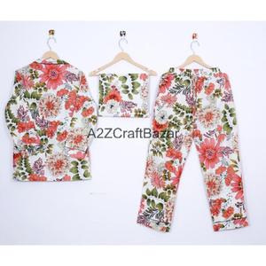 Ensembles de pyjamas de luxe en coton à motifs floraux pour femmes, style vacances, vente en gros, directement de l'usine - Product Image 4