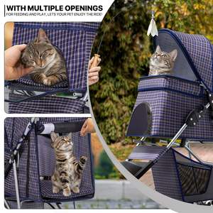 Carrito portátil para mascotas para acampar con cubierta para lluvia, sistema plano plegable y arnés para mascotas, clip de seguridad, pedido personalizado, 2 unidades - Product Image 4