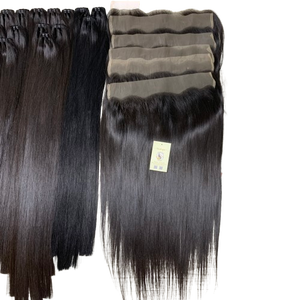 Extensions de Cheveux Humains Frontaux en Dentelle Transparente 13x6 Double Os Raides Non Transformés Paquets d'extensions de Trame - Product Image 1