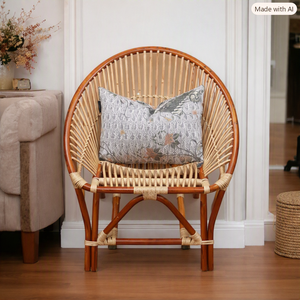 Chaise de jardin de luxe vintage en rotin tropical avec accoudoirs, mobilier d'extérieur durable, dossier tressé à la main, tabouret à pieds coniques - Product Image 1