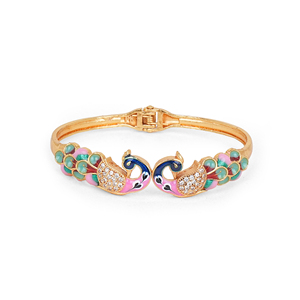 กำไลข้อมือรูปนกยูงโลหะสีทองหรูหรา พร้อมงานศิลปะเคลือบสีตกแต่ง สำหรับงานแต่งงาน งานเฉลิมฉลอง และงานเทศกาล - Product Image 2