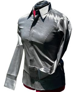 Chemise de spectacle Western Cowgirl faite à la main sur tissu taffetas extensible gris - Product Image 1