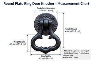 <b>Rustic</b> Cast Iron Ring <b>Door</b> Knocker Black Antique Style Entry <b>Door</b> Hardware - Product Image 5
