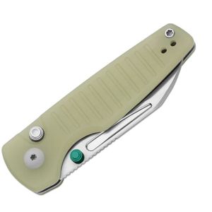 Couteaux pliants professionnels avec lame à pointe tombante finition foncée, manche vert lisse et ouverture pratique par bouton poussoir. - Product Image 5