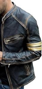 Men Cafe Racer Biker <b>Jacket</b> Original Leather Stand Collar Zipper Closure Slim Fit Moto Style Biker <b>Jacket</b> - Product Image 5