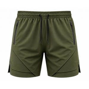 Men's Beige Quick Dry Sports <b>Shorts</b> With <b>Zip</b> <b>Pockets</b> Drawstring Waist Casual Gym Wear - Product Image 3