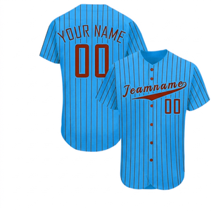 Camiseta de Béisbol Sublimada al por Mayor con Rayas, Uniforme de Equipo Personalizado con Botones, Camiseta Deportiva de Manga Corta de Alto Rendimiento con Logotipo Personalizado - Product Image 1