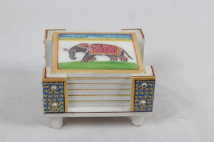 Handmade Wooden Tea <b>Coaster</b> Set With Holder Hand Painted Folk Art Mats Pads for Home Hotel Decor - Product Image 1