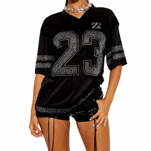 Camiseta Deportiva Negra de Moda Y2K para Mujer, con Pedrería, Estilo Fútbol Americano, Transpirable, de Secado Rápido, Suministro al por Mayor OEM - Product Image 5