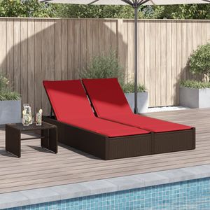 Chaise longue double de patio marron et rouge - Product Image 1