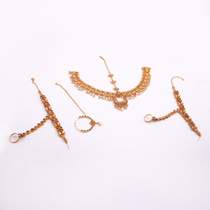 Conjunto de Collar y Pendientes de Novia Kundan con Cristales de Imitación y Baño de Oro de Aleación de Lujo, Estilo Tradicional Indio para Bodas - Product Image 1