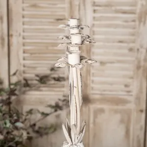 <b>White</b> Distressed <b>Candlestick</b> Holder Tapered Base Round Shape Handmade Christmas Home Decoration - Product Image 4