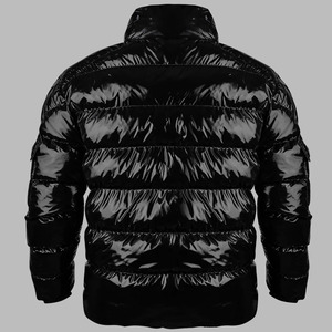 Blouson matelassé noir pour homme, coupe-vent, rembourré de duvet, fermeture éclair, col montant, vêtement d'extérieur décontracté pour l'hiver, coupe régulière - Product Image 2