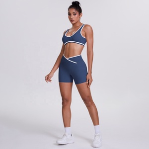 2026 custom Scoop Neck Racerback <b>Crop</b> <b>Top</b> High Waist Shorts 2 Piece Set Seamless Solid Color Yoga Wear Four-Way Stretch - Product Image 4