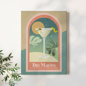 Arte de pared navideño, elegante póster con ilustración de cóctel Dry Martini, decoración minimalista para pared de bar - Product Image 1