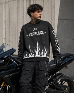 Sweat-shirt oversize réfléchissant pour homme, style motard, streetwear, noir, design lumineux, logo au dos, col rond - Product Image 2