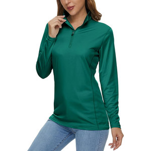 Polo de Manga Larga Verde para Mujer, 100% Poliéster, Tejido Transpirable, Ropa Deportiva Informal, Color Sólido, Manga Completa - Product Image 2