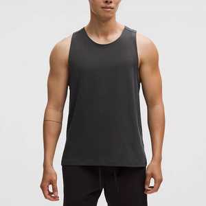 Débardeur pour homme en polyester 100% tricoté, respirant, à séchage rapide, écologique, noir, col rond, uni, sportif, pour la musculation et le fitness - Product Image 2