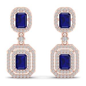 REYES - Pendientes de Oro Sólido de 14K con Diseño Clásico, Diamantes en Forma de Gota, Corte Esmeralda, 4.24 Quilates, Zafiro Azul, Joyería para Fiestas - Product Image 2