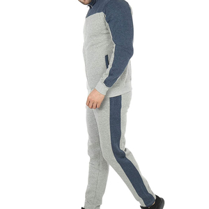 Ensemble de survêtement pour homme gris et bleu marine avec blocs de couleur, manches longues, fermeture éclair sur le devant, pantalon de jogging décontracté avec poches latérales, respirant, pour l'automne - Product Image 5