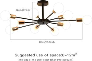 Lustre Sputnik moderne à 10 lumières, plafonnier noir et or, style Art Déco, éco-responsable, globe en fer fait main, luminaire suspendu pour salon - Product Image 6