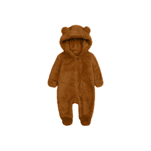 Combinaison pour bébé en fausse fourrure marron, à capuche, unisexe, hiver, douce, une pièce - Product Image 1