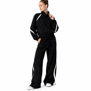 Custom <b>Women</b> Lightweight 100% Polyester Breathable Track Suit Set Full Zip <b>Jacket</b> Wide Leg Pants Athleisure OEM Private Label - Product Image 6