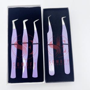 Pinzas de extensión de pestañas de acero inoxidable con etiqueta privada Aplicador de pestañas sostenible con punta de fibra plana Cosméticos de belleza - Product Image 3