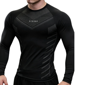 Mens Casual Knitted Long Sleeve Compression Athletic Sports Base Layer Crew Neck Geometric Print Training Running Gym Fitness - Product Image 1