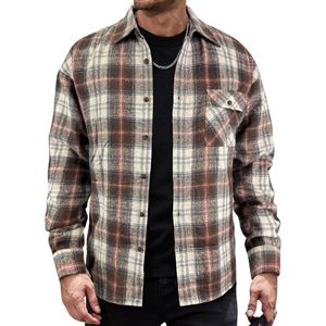 Chemise-veste décontractée en flanelle bleue pour homme avec poche plaquée contrastante en denim et empiècements contrastants, style shacket - Product Image 5