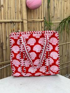 Sac fourre-tout en toile de coton à motif floral bohème avec poignées rayées, grande capacité, design matelassé, fermeture à glissière - Utilisation toutes saisons, plage - Product Image 2
