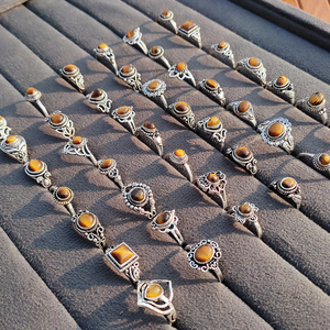 Anillos de latón con ojo de tigre al por mayor, chapados en plata oxidada, estilo bohemio, surtido de joyería vintage para mujeres y hombres - Product Image 4