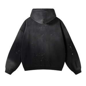 Sudadera con Capucha de Forro Polar Grueso de 360 g para Hombre, Otoño Invierno, 100% Algodón, Estampado con Efecto de Salpicaduras de Tinta, Borde Desgastado, Bordado 3D, Logotipo Personalizado - Product Image 2
