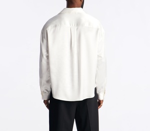 Wholesale Custom Embroidery <b>Men's</b> Solid <b>White</b> Satin <b>Long</b> <b>Sleeve</b> <b>Shirt</b> Loose Fit Turn-down Collar Smart Casual Plus Size Tops - Product Image 2