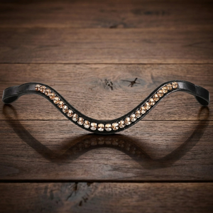 Diadema para caballo de cuero premium negro con cristales redondos de alta gama, incrustaciones de mega brillo y canal vacío, disponible en todos los tamaños y formas personalizadas. - Product Image 1