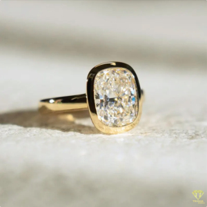 Elegant <b>Cushion</b> Cut Diamond Ring In Yellow Gold Bezel Setting <b>For</b> Modern Brides - Product Image 5