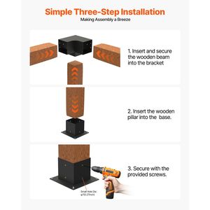 Kit Staffe per Pergola 6x6 Pollici, 4 Pezzi, Connettori Angolari a 3 Vie Resistenti, Kit Base per Pali Fai-da-te per Lavori in Legno, Connettori Facili, Supporti per Mensole - Product Image 6