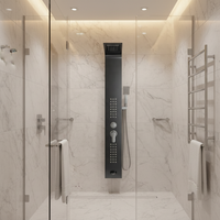 Panneau de douche mural multifonction OSIS avec douche pluie, douchette à main et jets doux pour le corps, en acier inoxydable brossé, design moderne, pour hôtel