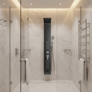 OSIS Multi-Function Wall Mounted Shower Panel Rainfall Hand Shower Soft Body Jets <b>Brushed</b> Stainless Steel Modern Design Hotel - Product Image 2