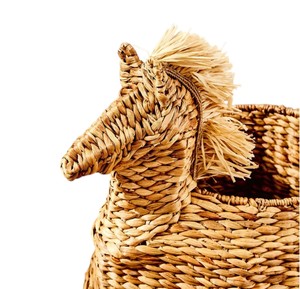 Panier en jacinthe d'eau tressé en forme de poney, ouvert en dessus, boîte de rangement décorative en forme d'animal, bac à jouets pour chambre d'enfant, style bohème - Product Image 3
