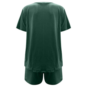Wholesale Women's Knee Solid Two-Piece Shorts T-shirt <b>Set</b> Casual Comfortable 100% Cotton Skinny Fit Embroidered Eco-Friendly - Product Image 4