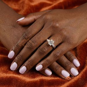 Elegant 925 Sterling Silver Radiant Cut Diamond Engagement <b>Ring</b> with Marquise Side Stones and Open <b>Split</b> Band for Women - Product Image 3