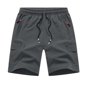 <b>Men</b> Cargo <b>Shorts</b> Black Drawstring Waist Mid Length Breathable Polyester Casual Style Pockets Solid Color <b>Woven</b> Fabric - Product Image 2