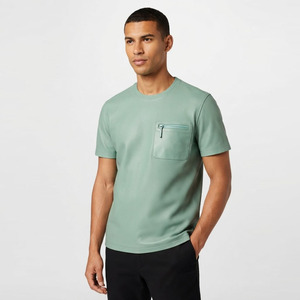 T-shirt en cuir véritable pour homme, col rond, cuir souple de qualité supérieure, vêtement décontracté, t-shirt en cuir personnalisé avec poche, manches courtes en cuir - Product Image 5