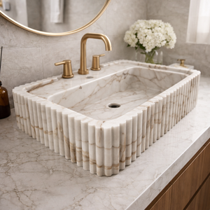 Luxury Calacatta Marble Eco-Friendly Agra Heritage Bathroom Sink Rectangular Natural Stone Vessel <b>Basin</b> Modern Vanity Wash <b>Basin</b> - Product Image 4
